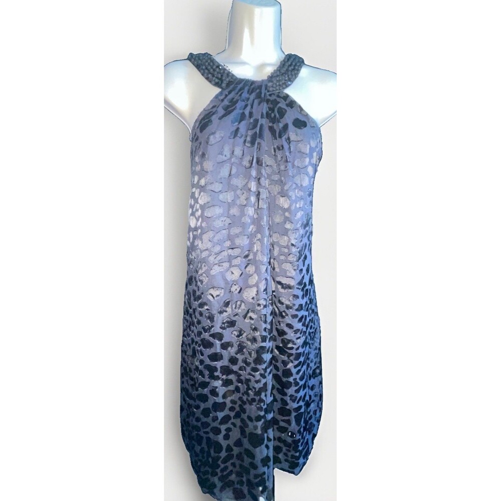 Vintage ECI Y2K Whimsigoth Velvet Burnout Halter Dress 6 Leopard Beaded